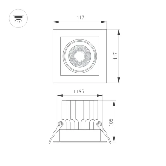 Фото #2 товара Светильник MS-VORTEX-BUILT-S117x117-20W Warm3000 (BK-BK, 20 deg, 230V) (Arlight, IP20 Металл, 5 лет)