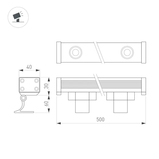 Фото #3 товара Линейный прожектор AR-LINE-500-12W Warm2700 (GR, 30 deg, 230V) (Arlight, IP65 Металл, 3 года)