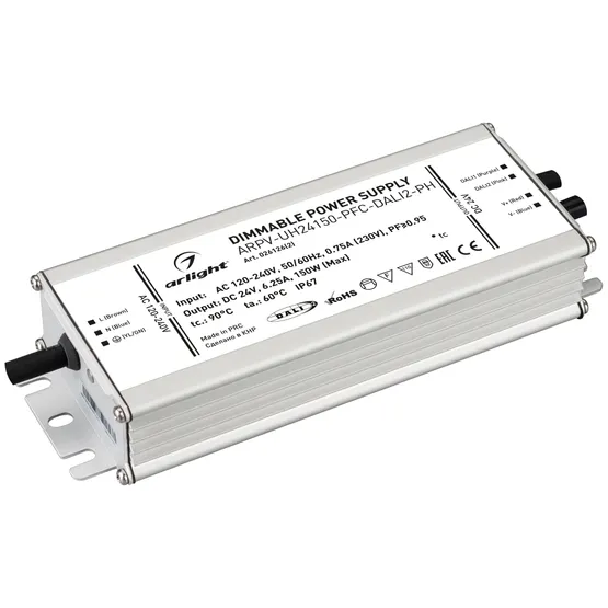 Фото товара Блок питания ARPV-UH24150-PFC-DALI2-PH (24V, 6.3A, 150W) (Arlight, IP67 Металл, 7 лет)