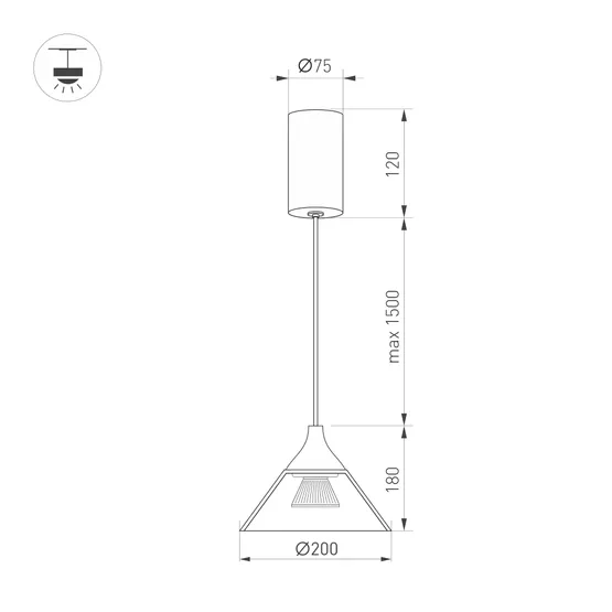 Фото #3 товара Светильник SP-OMBRELLO-HANG-R200-7W Warm3000 (BK, 30 deg, 230V) (Arlight, IP20 Металл, 5 лет)