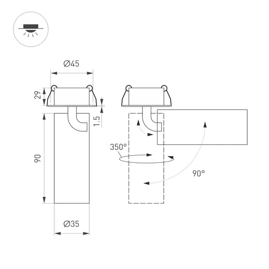 Фото #2 товара Светильник SP-NUANCE-BUILT-FLAP-R35-7W Warm3000 (WH, 36 deg, 230V) (Arlight, IP40 Металл, 5 лет)